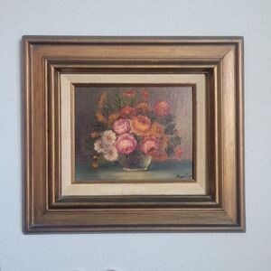 Vintage Oil Painting Framed Floral Still Life signed Michael 1960-1970 Wall Deco
